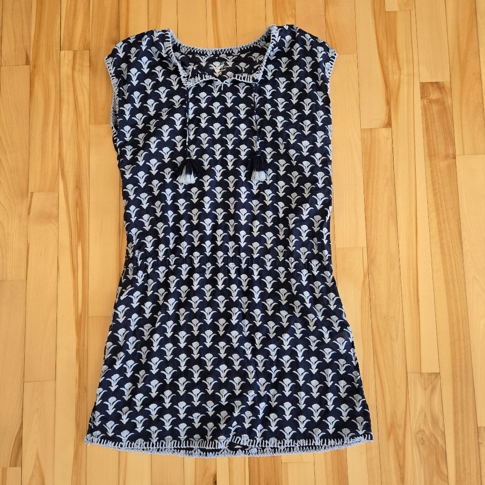 Navy and White Patterned Dress Coverup, Cotton Vineyard Vines Girls Size Xl